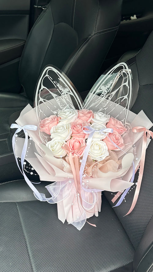 12 Stems Pink & White Butterfly Soap Flower Bouquet