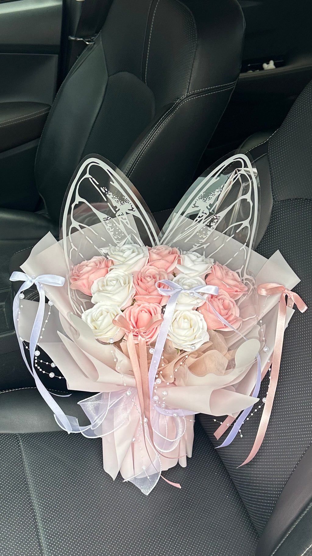 12 Stems Pink & White Butterfly Soap Flower Bouquet
