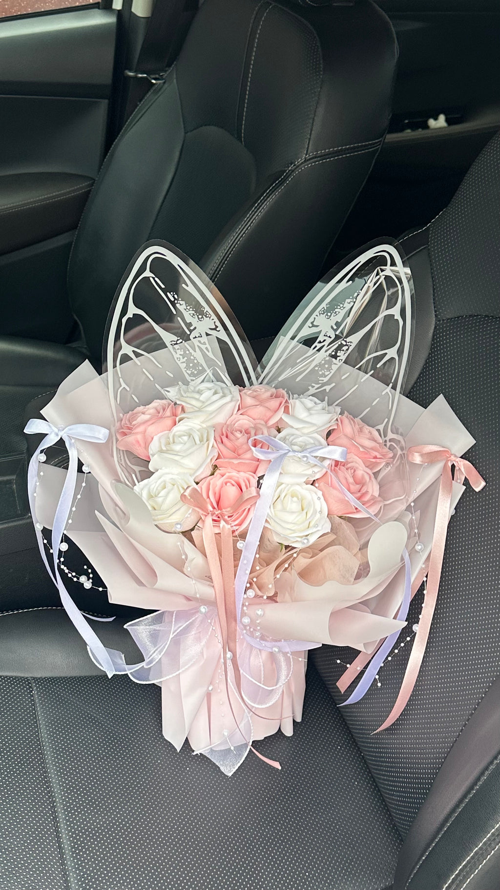 12 Stems Pink & White Butterfly Soap Flower Bouquet