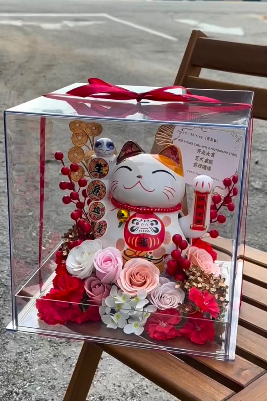 Lucky Cat Grand Opening Acrylic Flower Box